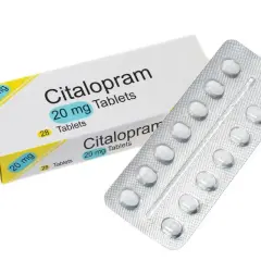 Opakowanie i blister tabletek Citalopram 20 mg, leku stosowanego w leczeniu depresji.