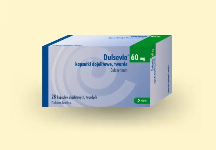Opakowanie leku Dulsevia 60 mg, zawierające 28 kapsułek dojelitowych, twardych.
