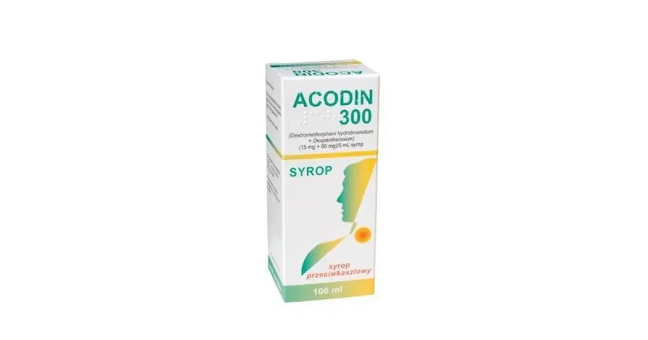 Acodin 300, syrop przeciwkaszlowy. Pomaga na kaszel, zawiera dekstrometorfan.